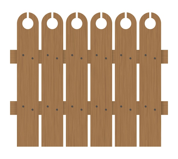 Diseño de cercas de madera Construcción de tableros de esgrima rural en estilo plano Barrera de patios de tablones de cierre Límite de granja o casa rural aislado sobre fondo blanco