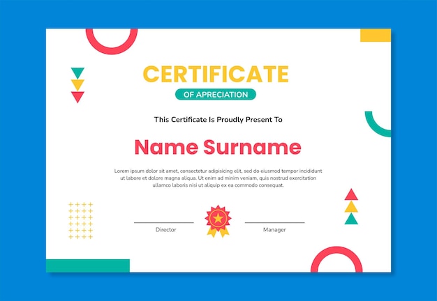Diseño de certificado colorido plano moderno