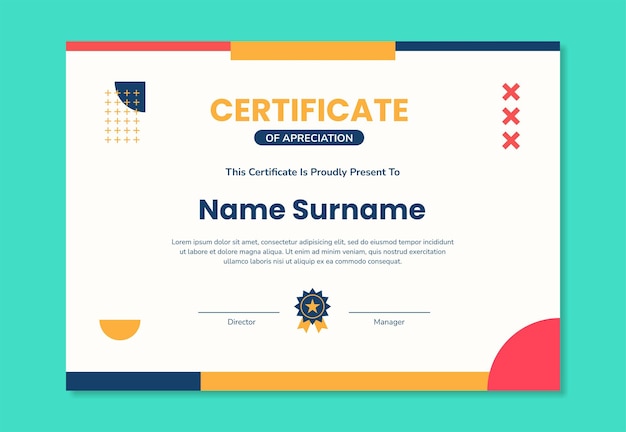 Diseño de certificado colorido plano moderno