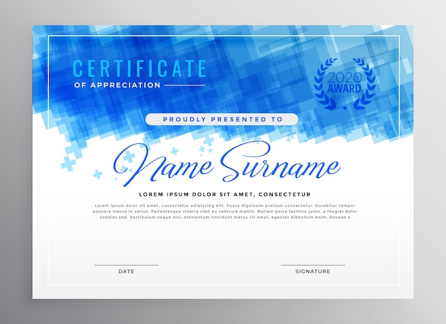 diseño de certificado de diploma azul abstracto