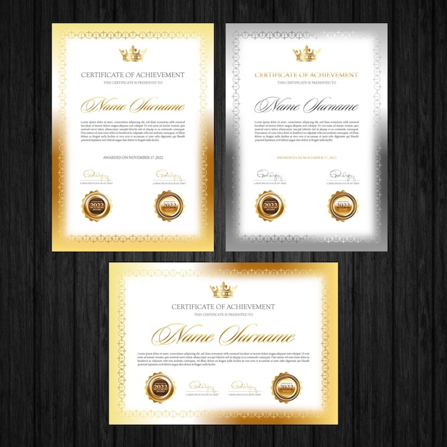 diseño de certificado dorado y de lujo