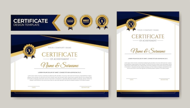 Diseño de certificado elegante plano de negocios dorado y azul