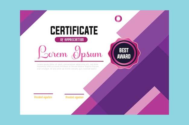 El diseño del certificado es de color púrpura y el diseño del certificado de color rosa es un archivo eps editable.