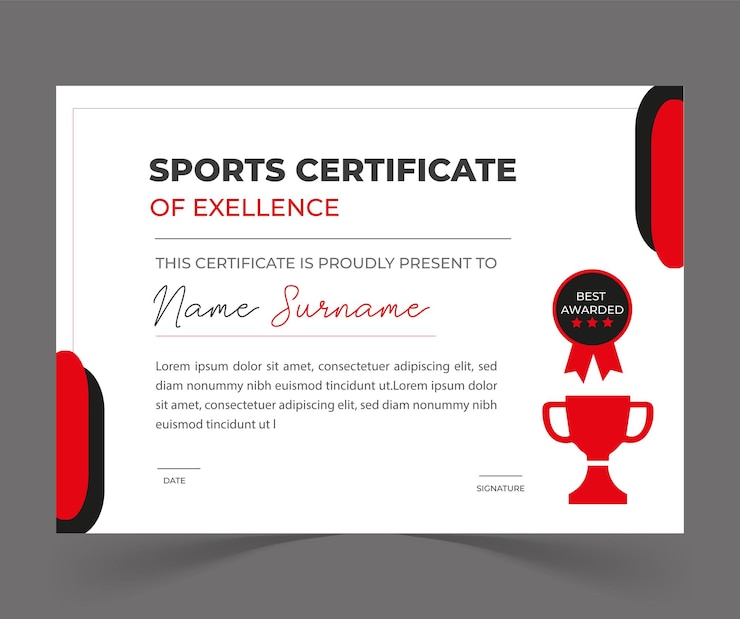Vector diseño del certificado de excelencia deportiva