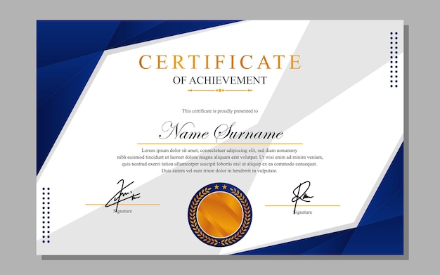 diseño de certificado simple moderno a4 certificado de lujo color azul dorado