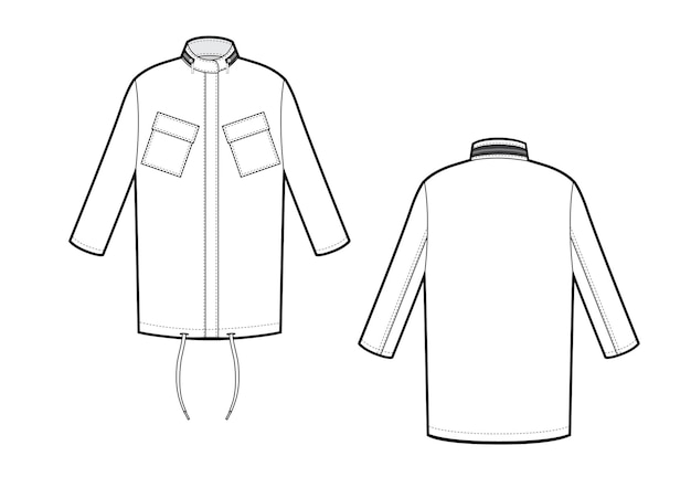 Diseño de chaqueta: Chaqueta extragrande de ropa deportiva Vista frontal y posterior