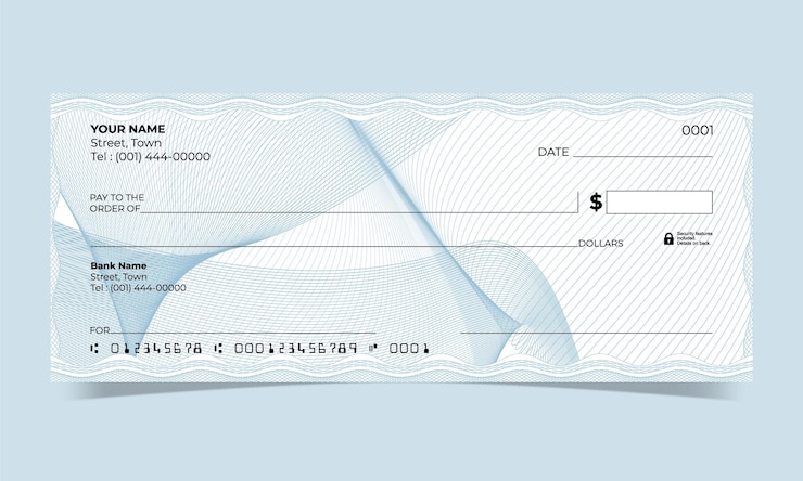 Diseño de cheque bancario en blanco diseño de guilloche vectorial de ondas de línea para un certificado o billete