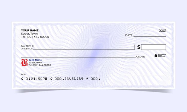 Diseño de cheque bancario en blanco línea de ondas diseño de guilloche vectorial para un certificado o billete.