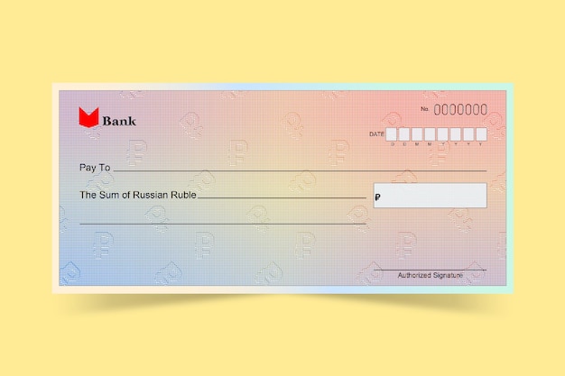 Diseño de cheque bancario rublo ruso relieve antecedentes