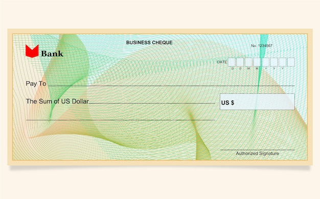 Vector diseño de cheque bancario, usd, fondo guilloché