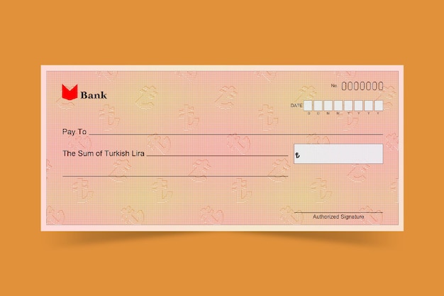 Diseño de cheques bancarios lira turca relieve antecedentes