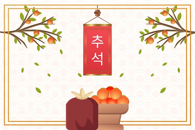 Diseño de chuseok de corea con paquete y alfombra.