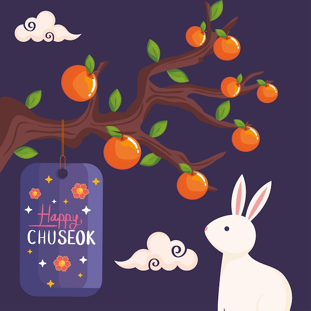 Diseño de chuseok feliz con conejo