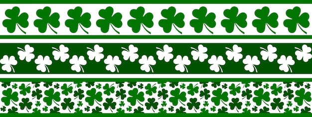 Diseño de cinta washi del Día de San Patricio hojas de trébol verdes y blancas línea de frontera conjunto de elementos decorativos vectoriales
