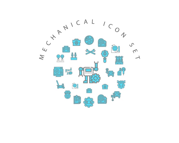 Diseño de círculo de conjunto de iconos mecánicos