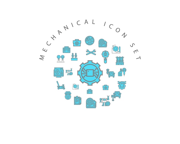 Diseño de círculo de conjunto de iconos mecánicos