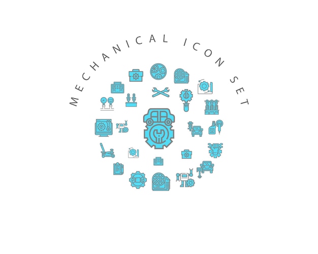 Diseño de círculo de conjunto de iconos mecánicos