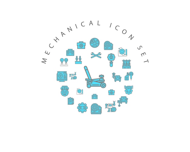 Diseño de círculo de conjunto de iconos mecánicos