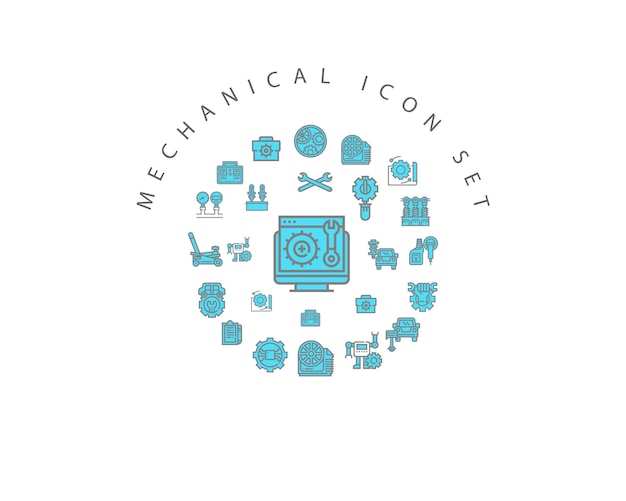 Diseño de círculo de conjunto de iconos mecánicos