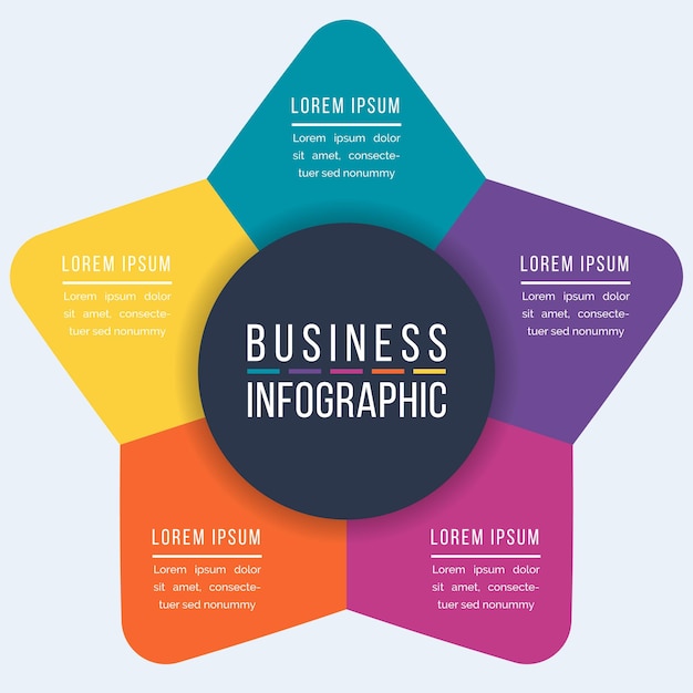Diseño de círculo de infografía de negocios 5 pasos objetos elementos u opciones infografía de información de negocios