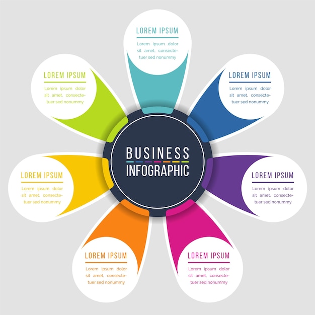 Diseño del círculo infográfico 7 pasos objetos opciones o elementos información comercial