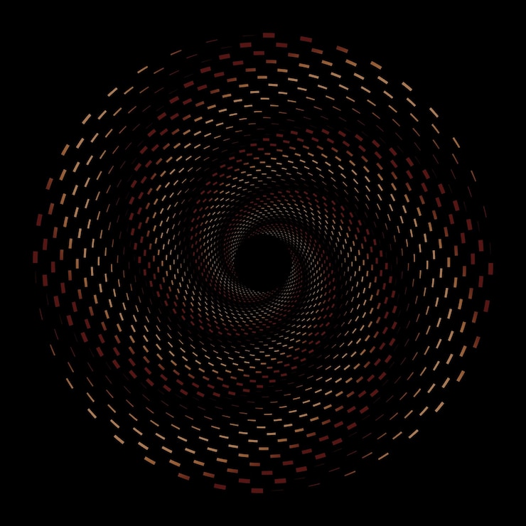 Vector diseño de círculo de vórtice en espiral de color marrón oscuro discontinuo. vector de patrón de remolino circular punteado de color chocolate