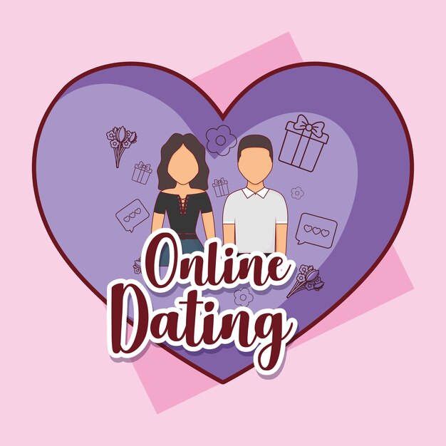 Diseño de citas en línea con avatar pareja y corazón