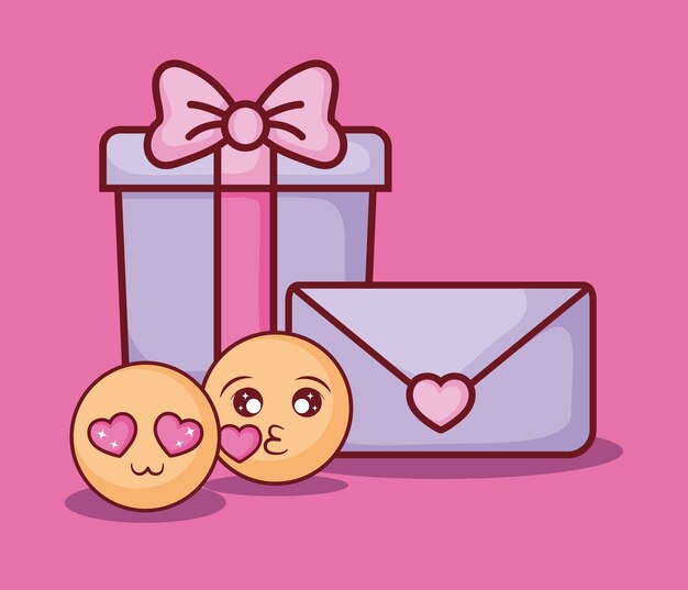 Diseño de citas en línea con caja de regalo y emojis