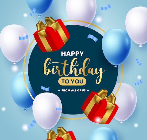Diseño de clipart de tarjetas de felicitación de cumpleaños Balones de cumpleañas y cajas de regalos rojas Elemento de decoración