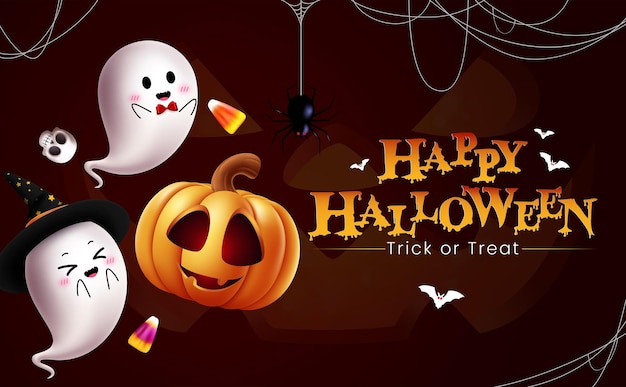 Diseño de cliparts de felicitación de Halloween Template de clip art de banner de truco o regalo para fiestas de terror