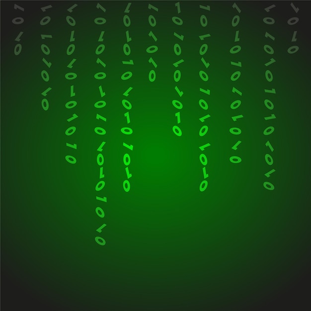Diseño de código binario en cascada con fondo verde