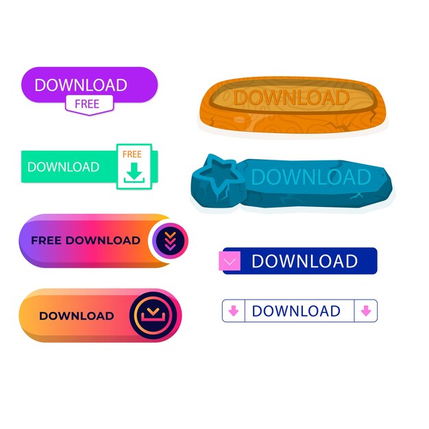 Diseño de colección de botones de descarga gratuita
