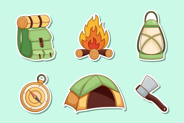 Diseño de colección de conjunto de pegatinas de camping