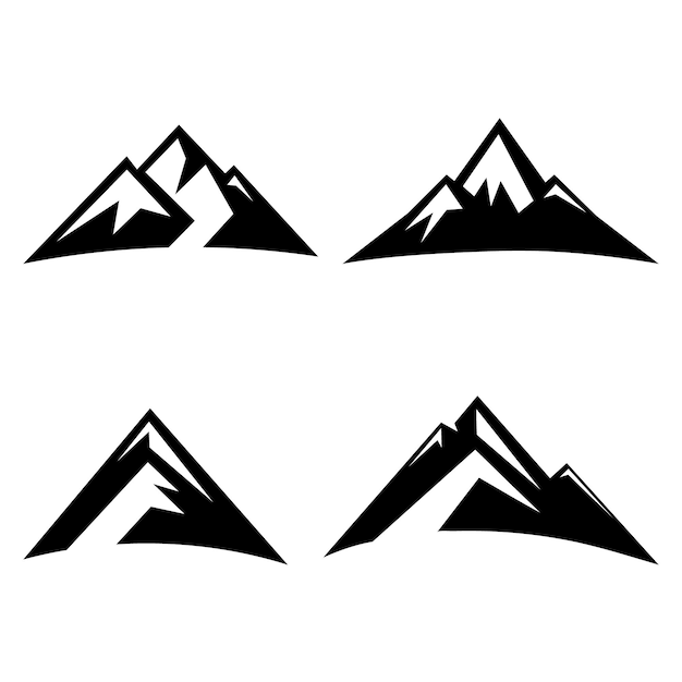 Diseño de la colección de conjuntos de iconos vectoriales de montañas