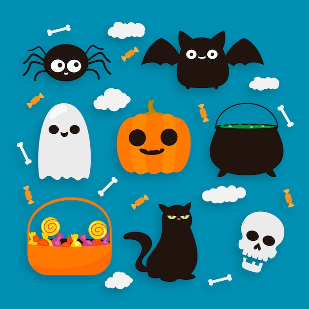 Diseño de colección de elementos de feliz halloween