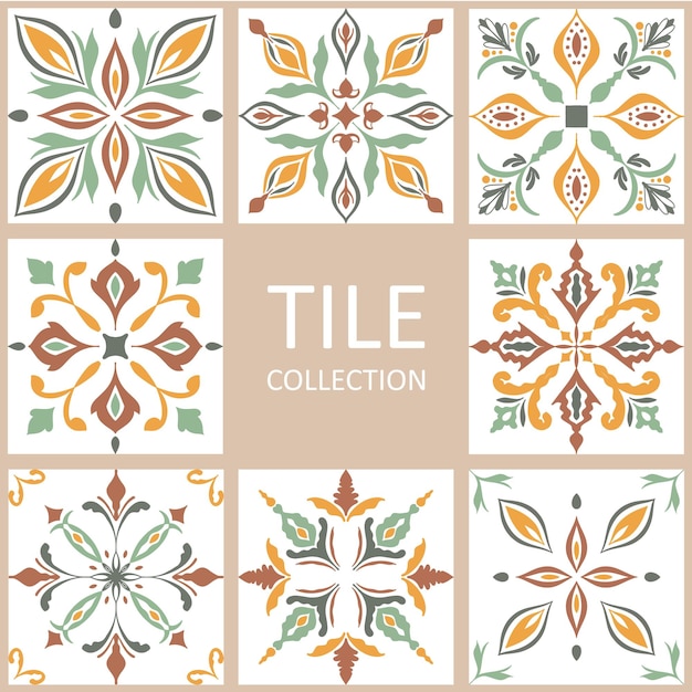 Diseño de la colección de patrones sin costuras de azulejos con motivos coloridos Ilustración vectorial EPS10
