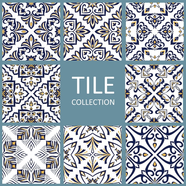 Diseño de la colección de patrones sin costuras de azulejos con motivos coloridos Ilustración vectorial EPS10