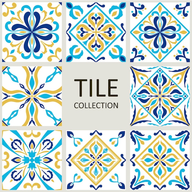 Diseño de la colección de patrones sin costuras de azulejos con motivos coloridos Ilustración vectorial EPS10