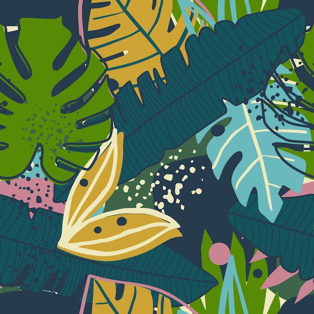 Diseño de collage contemporáneo Patrón sin costuras con jardín floral exótico de moda