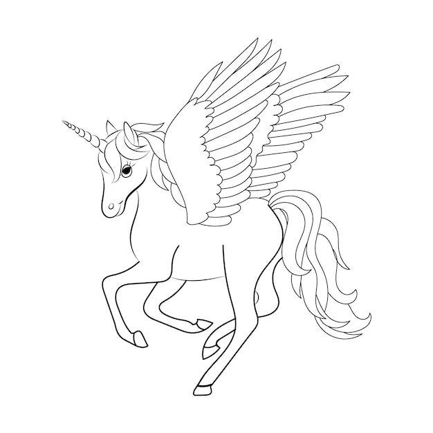 Diseño para colorear con lindo unicornio Vector Premium