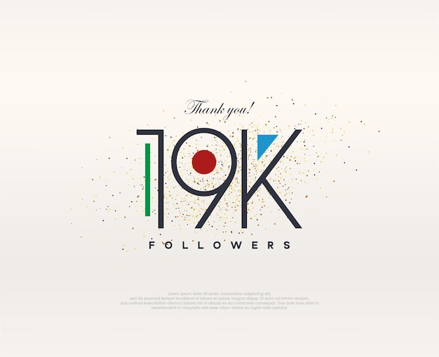 Diseño colorido 19k seguidores vector premium simple moderno
