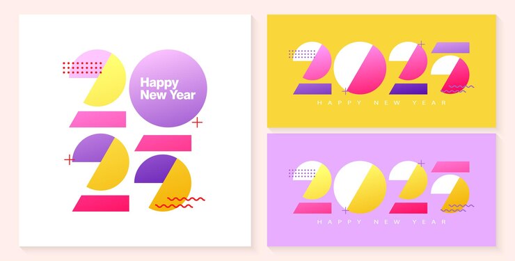 diseño colorido de 2025 feliz año nuevo adecuado para cartel, estandarte o diseño de publicaciones en las redes sociales