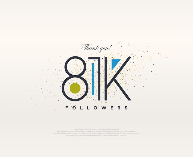 Diseño colorido 81k seguidores vector premium moderno y sencillo.