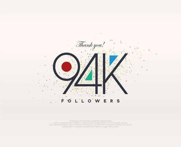 Diseño colorido 94k seguidores vector premium moderno y sencillo