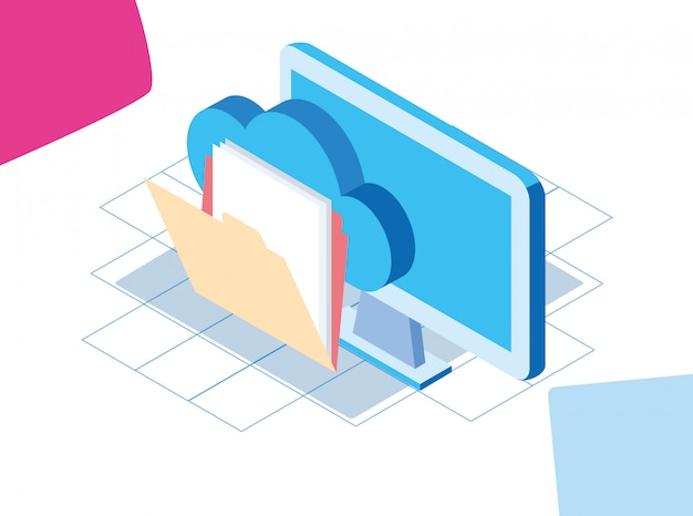 Diseño colorido de Big Data con computadora y carpeta