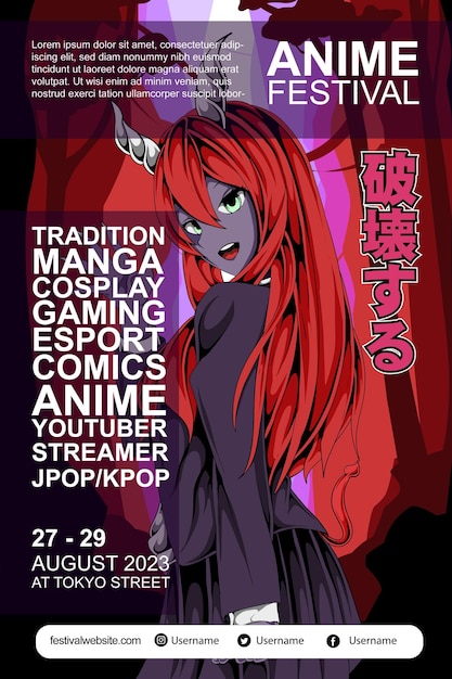 Vector diseño colorido del cartel del festival del anime