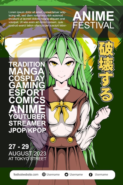 Vector diseño colorido del cartel del festival del anime