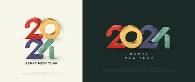 Diseño colorido para la celebración de feliz año nuevo 2024 Saludo vectorial feliz año nuevo Diseño de vector premium para plantilla de cartel de banner año nuevo 2024