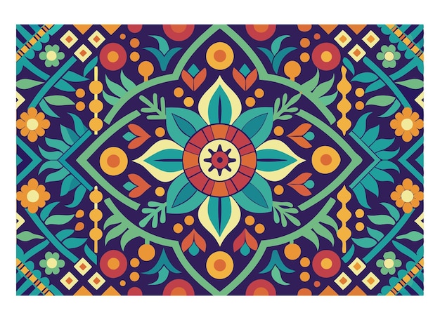 un diseño colorido con un círculo de flores en él