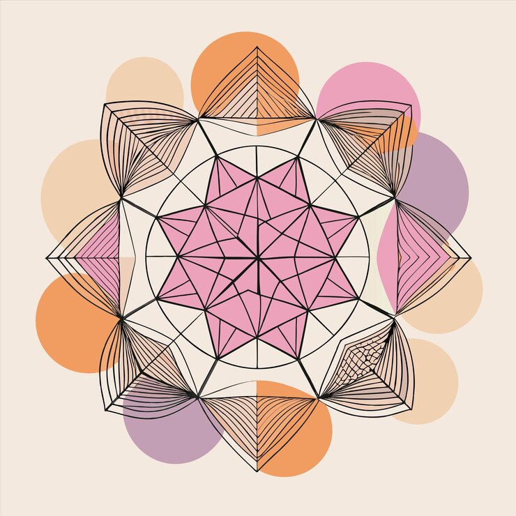 Vector un diseño colorido con un círculo de líneas rosadas y púrpuras